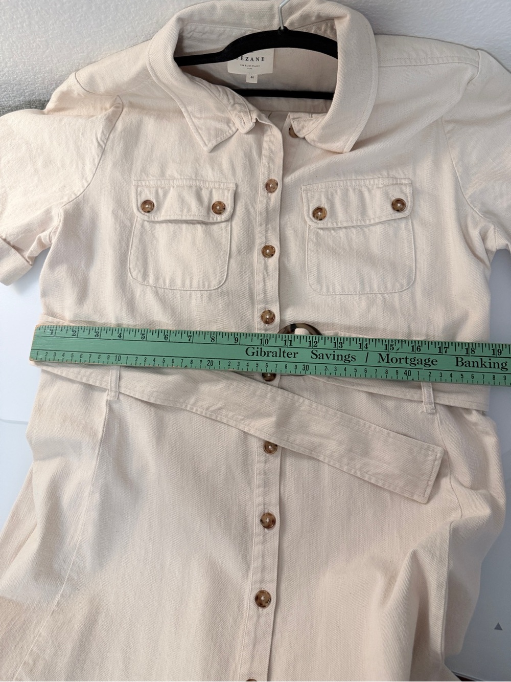 Sezane Raquel Mottled Ecru Button-Front Midi Cotton Shirt Dress FR 46 US 14 - Picture 9 of 12